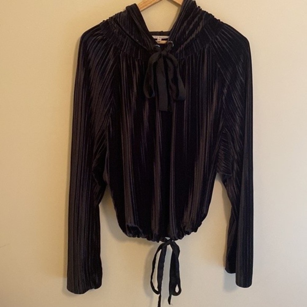 RACHEL by Rachel Roy Black Velvet Pleated Hoodie Size Medium